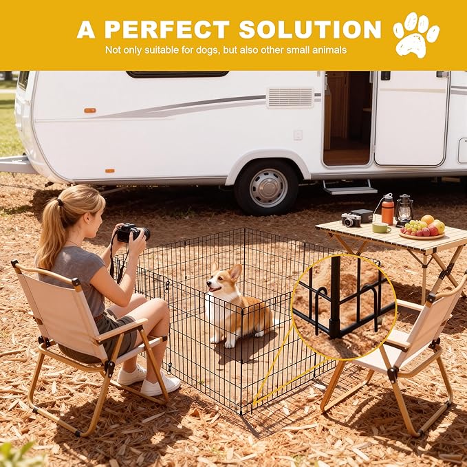 Dog Playpen, Foldable Metal Puppy Play Pen with Bottom Pad, 24x30in 8 Panels Dog Playpen with Door for Indoor Outdoor, Heavy-Duty Pet Exercise Fence for Small Medium Animals