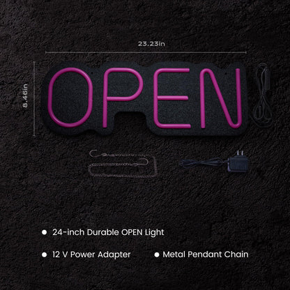 24 inch Neon Open Signs for Business, Open Sign with Textured Backboard LED Anti-Scratch Easy Dedust Neon Light for Business(Pink)