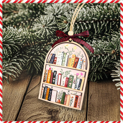 Bookshelf Ornament for Book Lovers 2026 – 2 Layer Wooden Book Ornament – Book Lover Gift for Women Readers – Bookshelf Christmas Tree Decor – Gifts for Book Lovers, Women, Librarian, Nerd, Bookish