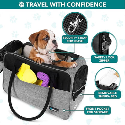 PetAmi Dog Purse Carrier for Small Dogs, Airline Approved Soft Sided Pet Carrier with Pockets, Ventilated Dog Carrying Bag for Puppy Cat, Dog Travel Supplies Bag, Sherpa Bed, Max 12 lbs, Gray