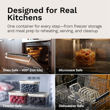 Naked Kitchen 20-Piece Food Storage Containers with Lids – Stackable BPA-Free Borosilicate Glass Pantry Storage Containers with Leak-Proof Airtight Seal for Kitchen & Pantry Organization – Black