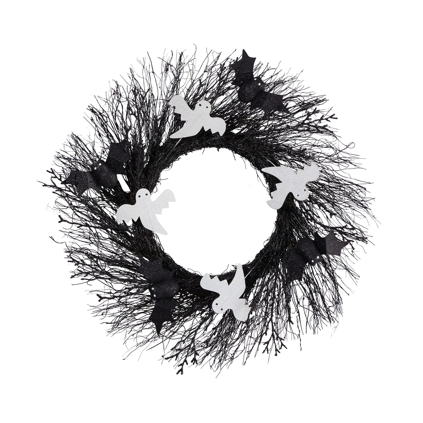 Nearly Natural 22in. Halloween Ghost and Bats Twig Wreath