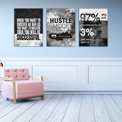 Motivational Painting Wall Art 3 Pieces Canvas Print Success Wall Art for Home Office Living Room Leader Canvas Quotes Inspirational Positive Poster Framed Motivation Artwork [36''Wx 16''H]