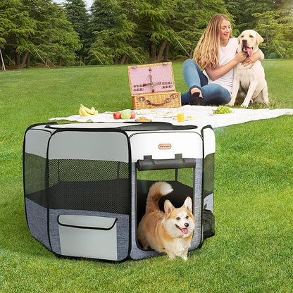 Seiyierr Dog Playpen, Portable Pet Play Pen Foldable Carrying Case, Puppy Pens Outsid for Small Cat Indoor/Outdoor, Removable Mesh Shade Cover