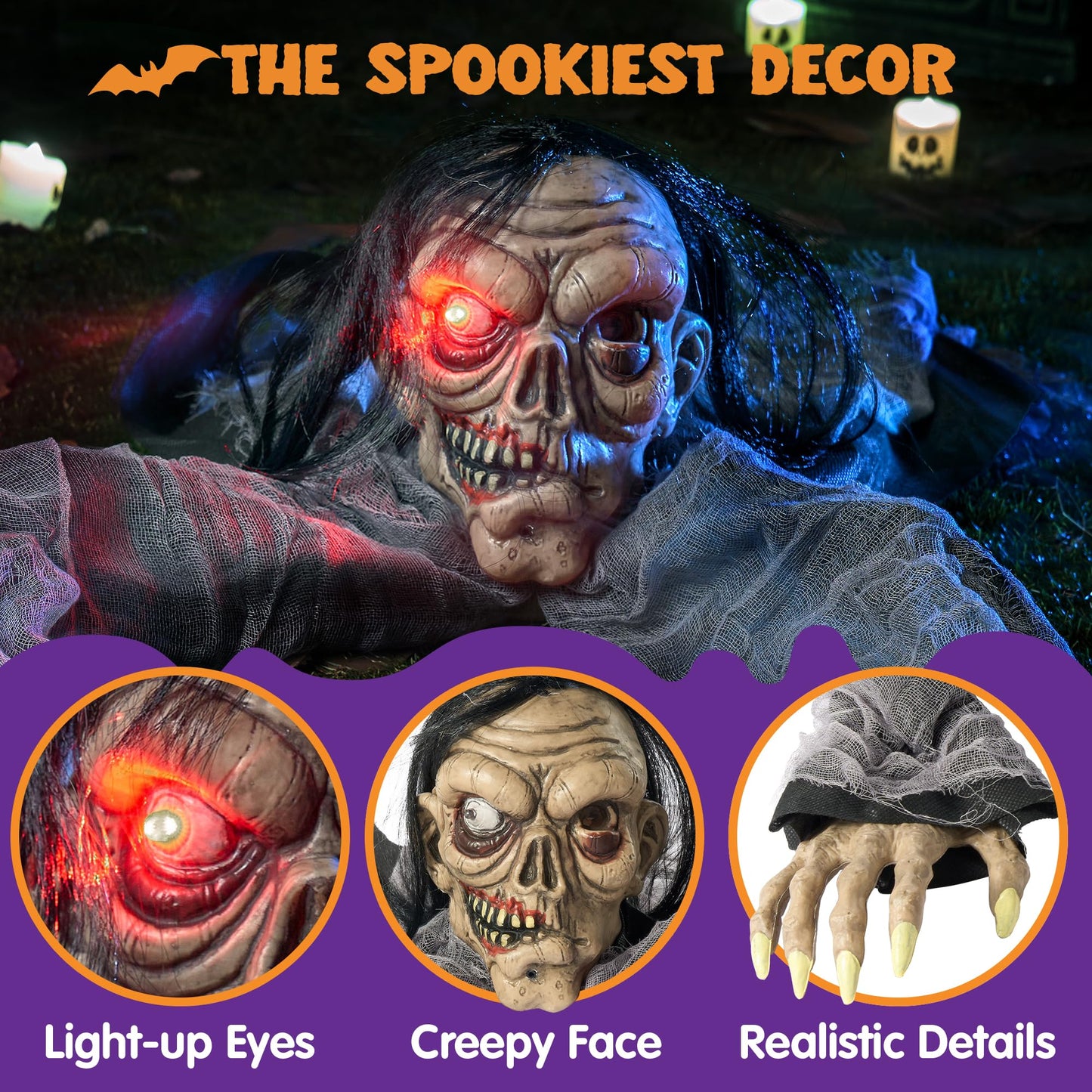 JOYIN Halloween Decorations Outdoor Zombie Groundbreaker with Decayed Face and Flash Eyes, Halloween Outside Decorations Scary Zombies Prop for Yard Graveyard Lawn Cemetery Decor