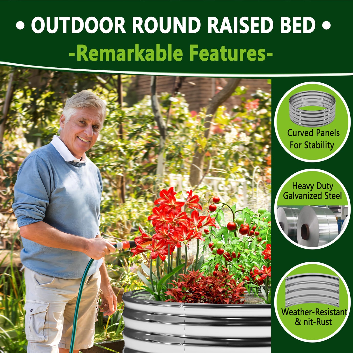 DIIYIV 3Pack 3x3x1ft Galvanized Raised Garden Bed, Planter Raised Garden Beds Outdoor, Round Clearance Raised Garden Beds for Gardening Vegetables