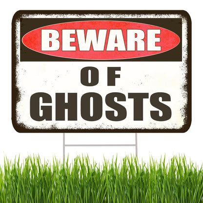 Large Beware of Ghosts Danger Keep Out Halloween Yard Sign Home Outdoor Lawn Decoration With Stakes Scary Spooky Decor 17x13 Inches (Ghosts)