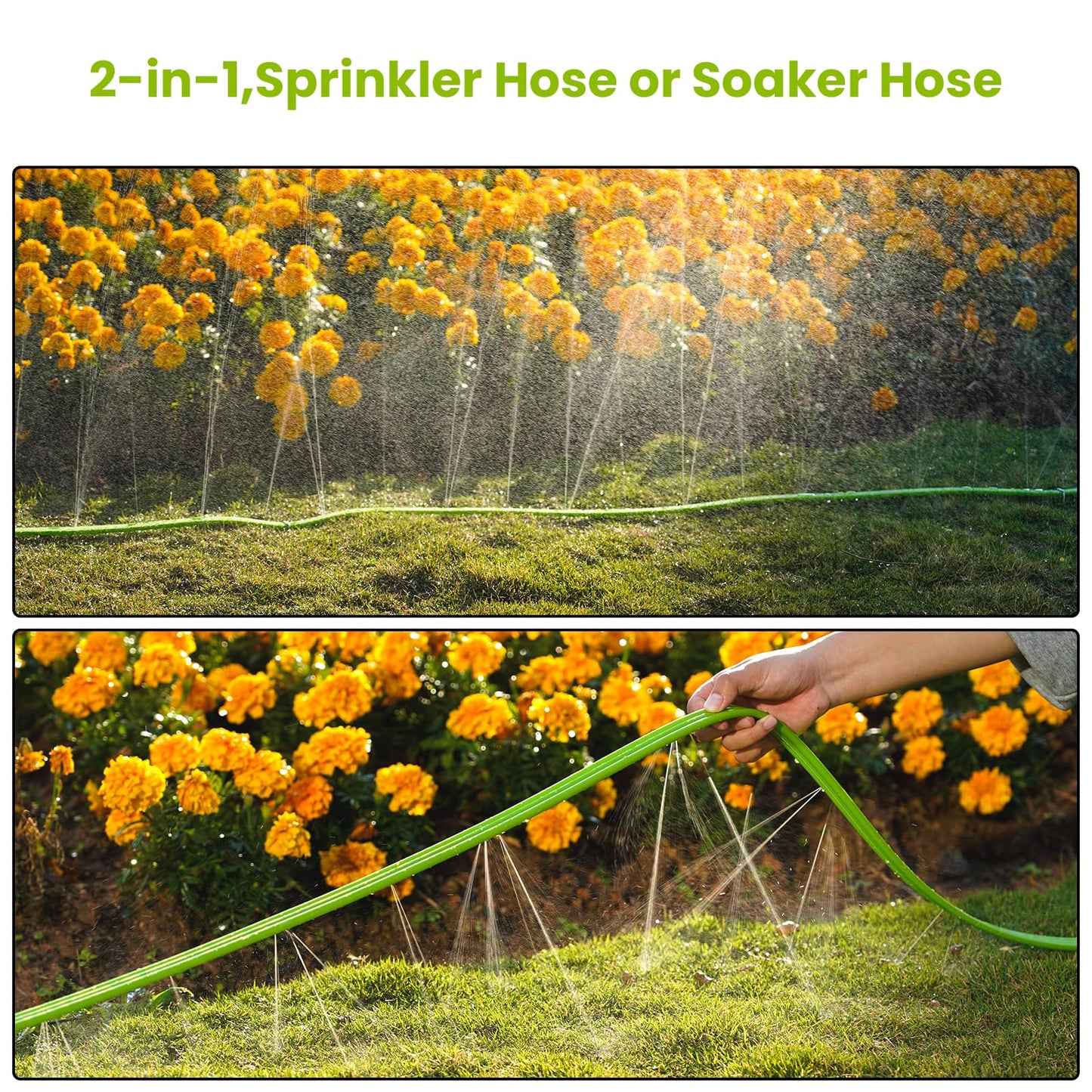 Sprinkler Soaker Hose 50FT 2Pack, Watering Hose with Holes, High-Efficiency Sprinklers System for Garden and Lawn with Staples