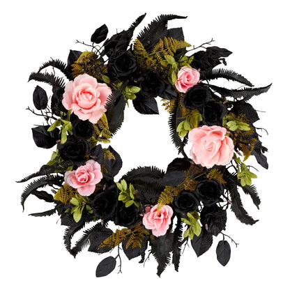 National Tree Company, 24inch Artificial Cute and Creep Halloween Wreath, 40 Pink LED Lights