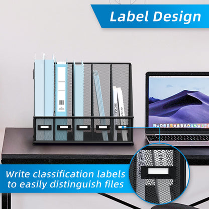SUPEASY Desk Organizers Metal Desk Magazine File Holder with 5 Vertical Compartments Rack File Organizer for Office Desktop, Classroom, Home Workspace, Black