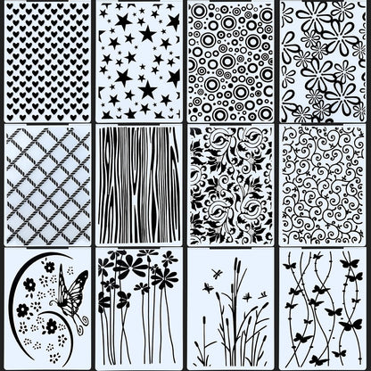 12 Pieces Embossing Folders DIY Craft Template Stencil Butterfly Star Embossing Templates Paper Card Decorating Mold Scrapbook Album Making Tool for Card Scrapbook DIY Craft, 11.7 x 3.9 Inch