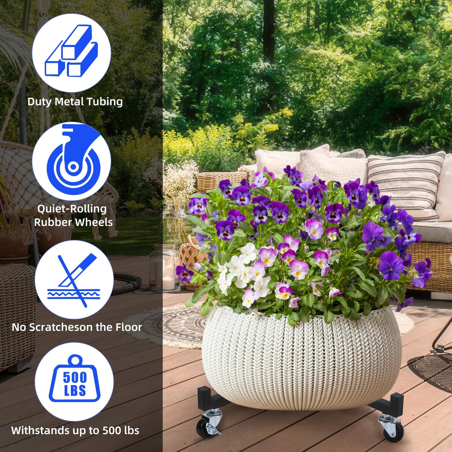Plant Stand with Wheels Heavy Duty, Adjustable 15 to 20.5Inch with Lockable Caster Pot Roller Base, Rolling Planter Caddy for Large Flower Pots, 250 Lbs Capacity Dolly Cart for Indoor/Outdoor Use