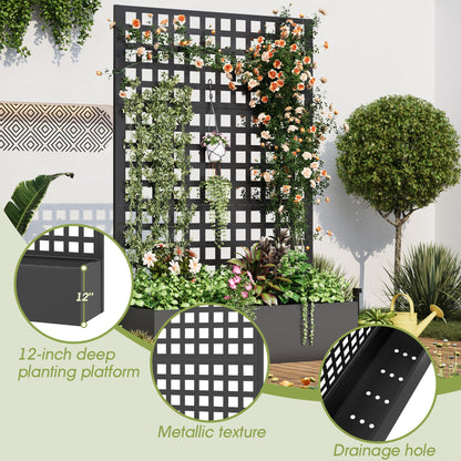 UPHYB Metal Planter Box with Trellis, 71"x 47"x 16" Raised Garden Bed, Planter Box Trellis with Privacy Screen and Drainage Holes, Black