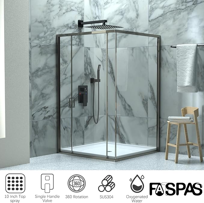 Matte Black Shower System with 10-Inch Rain Showerhead and Handheld | Innovative air-injection technology for low pressure, high-flow rate up to 3.22 GPM ensuring powerful consistent stream