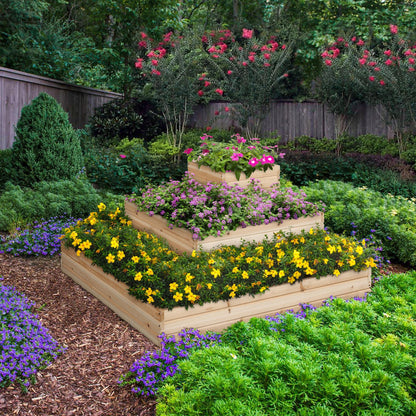 Yaheetech 3 Tier Wooden Raised Garden Bed 44.5'' L×44.5″ W×20.5″ H, Horticulture Open-Bottom Planter Raised Garden Bed for Flowers/Herbs/Vegetables Planter Flower Box