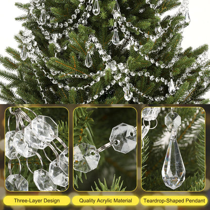 Pinkunn 12 Pcs 3-Layer Crystal Garland for Christmas Tree 20in 16in 12in 3-Layer Acrylic Bead Garland Hanging Christmas Decorations Indoor Home Decor for Home Xmas Wedding Party Decor(Teardrop)