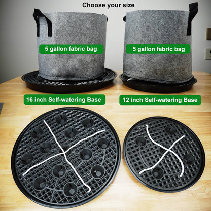 6 Pack 16 inch Self Watering Base for Fabric Grow Bag, Self-watering Plastic Elevated Plant Saucer Stand, Automatic Watering Tray for Non-woven Planter Flower Pot Growth Tent Greenhouse Indoor Outdoor