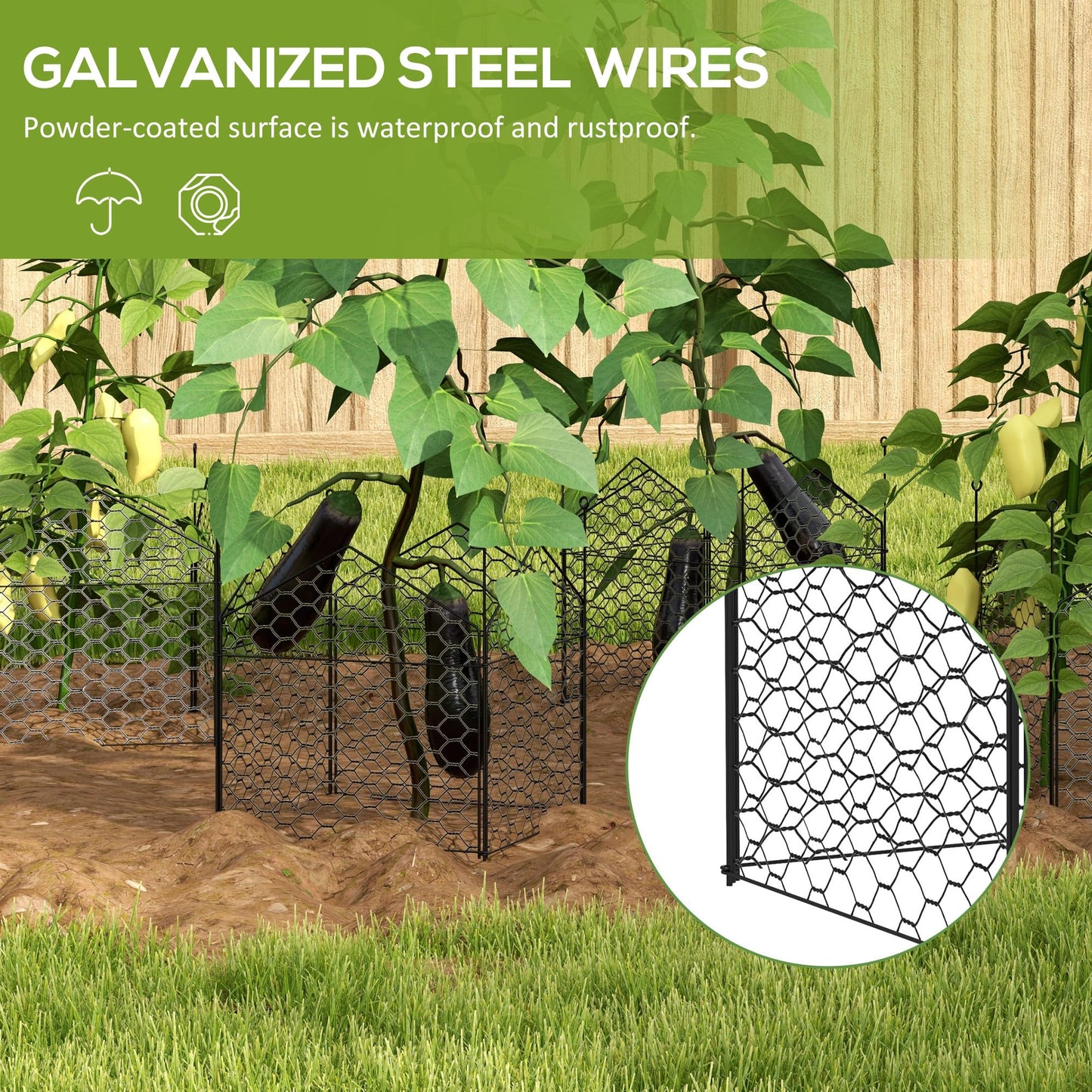 Garden Chicken Wire Cloche, 12" x 14" Plant Protectors from Animals, 4 Pack Metal Crop Cages to Keep Animals Out, Black