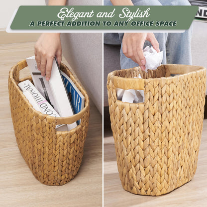 BLUEWEST 3.5 Gallons Wicker Trash Can, Wicker Rattan Bathroom Trash Can with Built-in Handle, Large Handwoven Hyacinth Waste Bin for Office, Bedroom, Living Room, and Kitchen