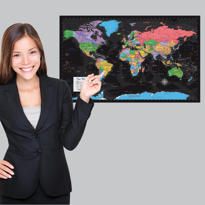 Palace Learning Laminated World Map & US Map Poster Set - 18" x 29" - Wall Chart Maps of the World & United States - Made in the USA (LAMINATED) (Black)
