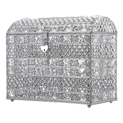 JUXYES Silver Sparkle Crystal Wedding Card Box With Lid for Reception, Gorgeous Treasure Chest Style Keepsake Envelope Box 12 Inches Large Card Receiving Box for Wedding, Reception, Birthday Party