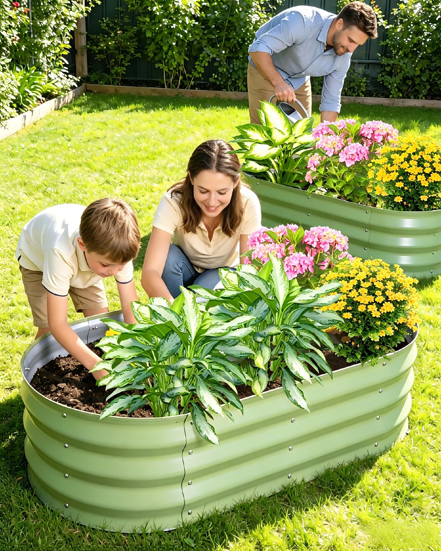 Bloyapix Galvanized Raised Garden Bed Outdoor, 1 Pcs 6x3x1ft Oval Metal Planter Box for Planting Plants Vegetables, Silver (Green-4x2x1ft-2Pcs)