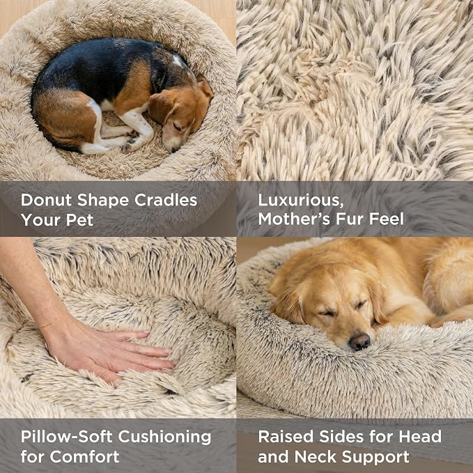 Best Friends by Sheri The Original Calming Donut Dog Bed for Medium Dogs up to 45 lbs, Shag Faux Fur, Cotton Candy Pink, 30" x 30"