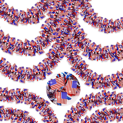 50 FT 4th of July Tinsel Garland, Red White and Blue Patriotic Flags Garland for Home Party Holiday Celebration for 250th Anniversary Memorial Day Independence Day 4th of July Decorations
