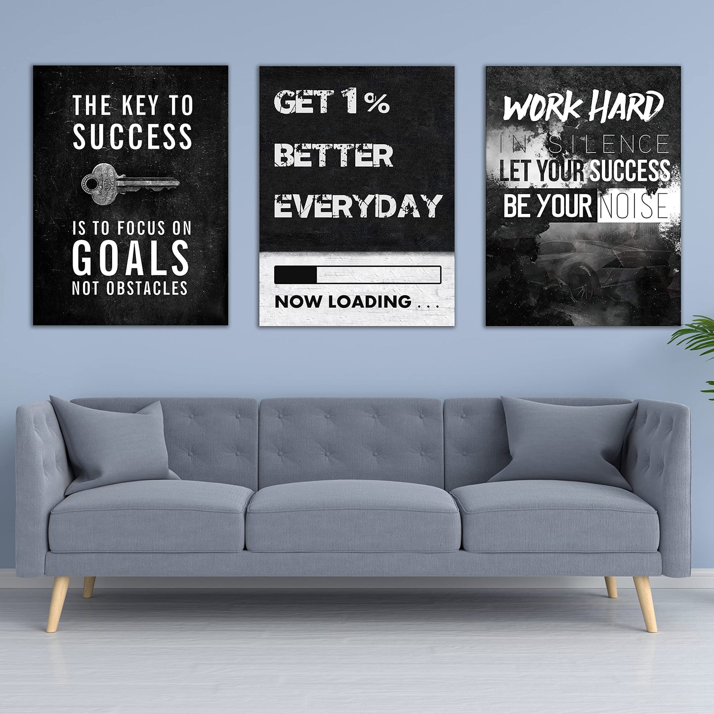 Yetaryy Motivational Poster Inspirational Wall Art 3 Pieces Canvas Painting Lion Artwork for Living Room Office Modern Home Decor Prints Pictures Wall Decor Framed Ready to Hang [36''Wx 16''H]