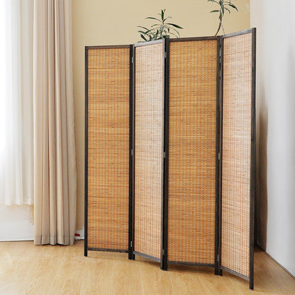 Pawlabay 4 Panel Bamboo Room Divider Screen,5.6 FT Tall Bamboo Divider Folding Panel Screen,Freestanding Panel Divider for Room Seperation,Brown