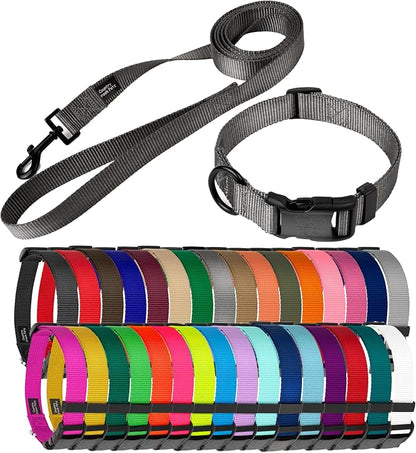 Country Brook Petz - Everyday Nylon Dog Collar and Leash - 10+ Cool Colors (1 Inch, Extra Large, Charcoal)