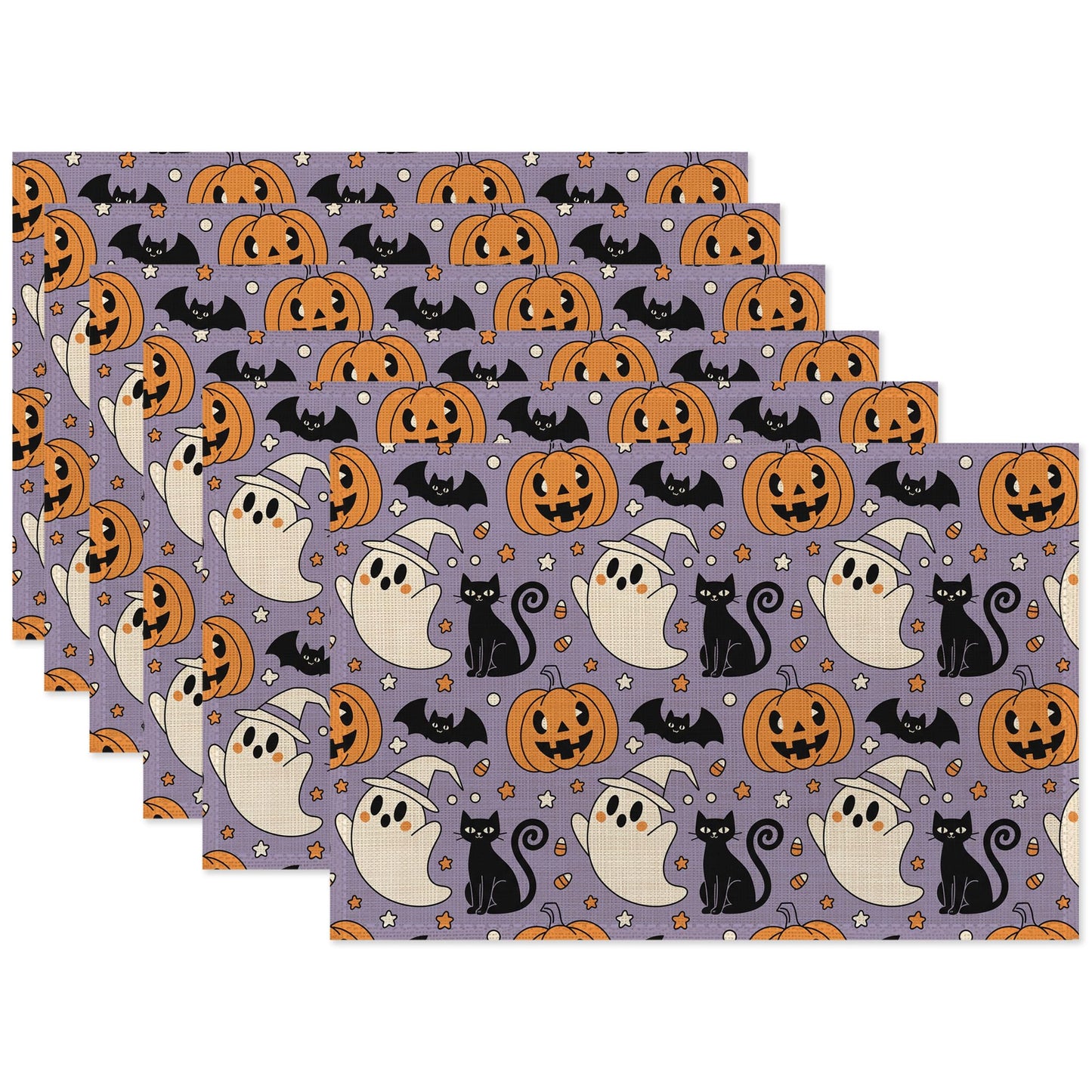 Halloween Ghosts Pumpkins Table Mats Set of 6,Black Cats Non-Slip Washable Placemats for Restaurant Home Kitchen Dinner Table 12x18Inch