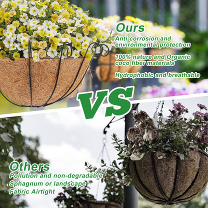 Y&M 16 Inch Pre-Formed Half Round Coco Fiber Liners – 2PCS Natural Coconut Liners for Hanging Baskets, Planter Boxes, Wall Mounted, Water Retention, Easy Fit for 16" Half Round Planters
