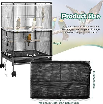Catcan 2 Pack Bird Cage Seed Catcher Guard, Bird Cage Cover,Heavy Duty Adjustable Nylon Mesh Netting Seed Catche for Parrot Parakeet Macaw African(L-94.4’’*14.9’’)