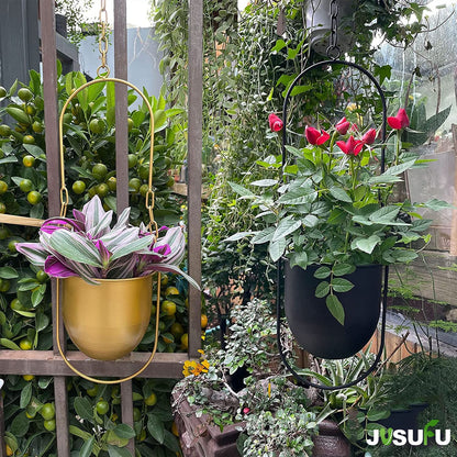 JUSUFU Metal Hanging Planters for Indoor and Outdoor Plants (Black)