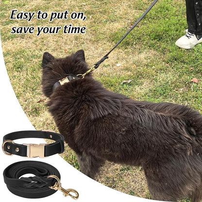 LWBMG 6FT Leather Dog Collar and Leash Set, Heavy Duty Dog Leash and Collar with Metal Buckle,Adjustable Pet Collar and Lead, Soft Pet Leash and Collar Set for Large Dogs Black