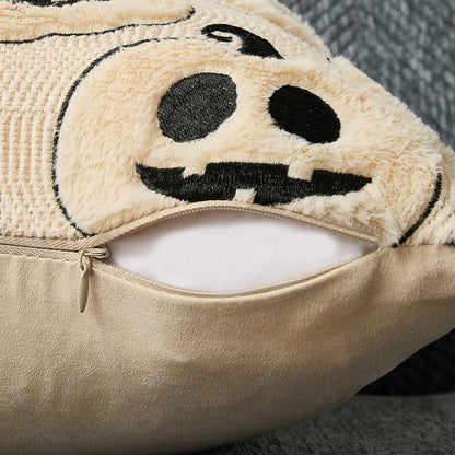 DFXSZ Halloween Pillow Covers 16x16 inch Set of 2 Black Beige Halloween Pumpkins Throw Pillow Cases Soft Plush Faux Fur Wool Couch Cushion Case for Chair Sofa Living Room Home Decor PTK057B16