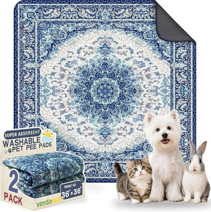 Washable Pee Pads for Dogs, Reusable Puppy Potty Training Pads, Ultra-Absorbent Thick Waterproof Leak-Proof Non-Slip Pads & Mat for Crate, Playpen, Floor, Whelping & Housebreaking , 2 Pack 36"x36"