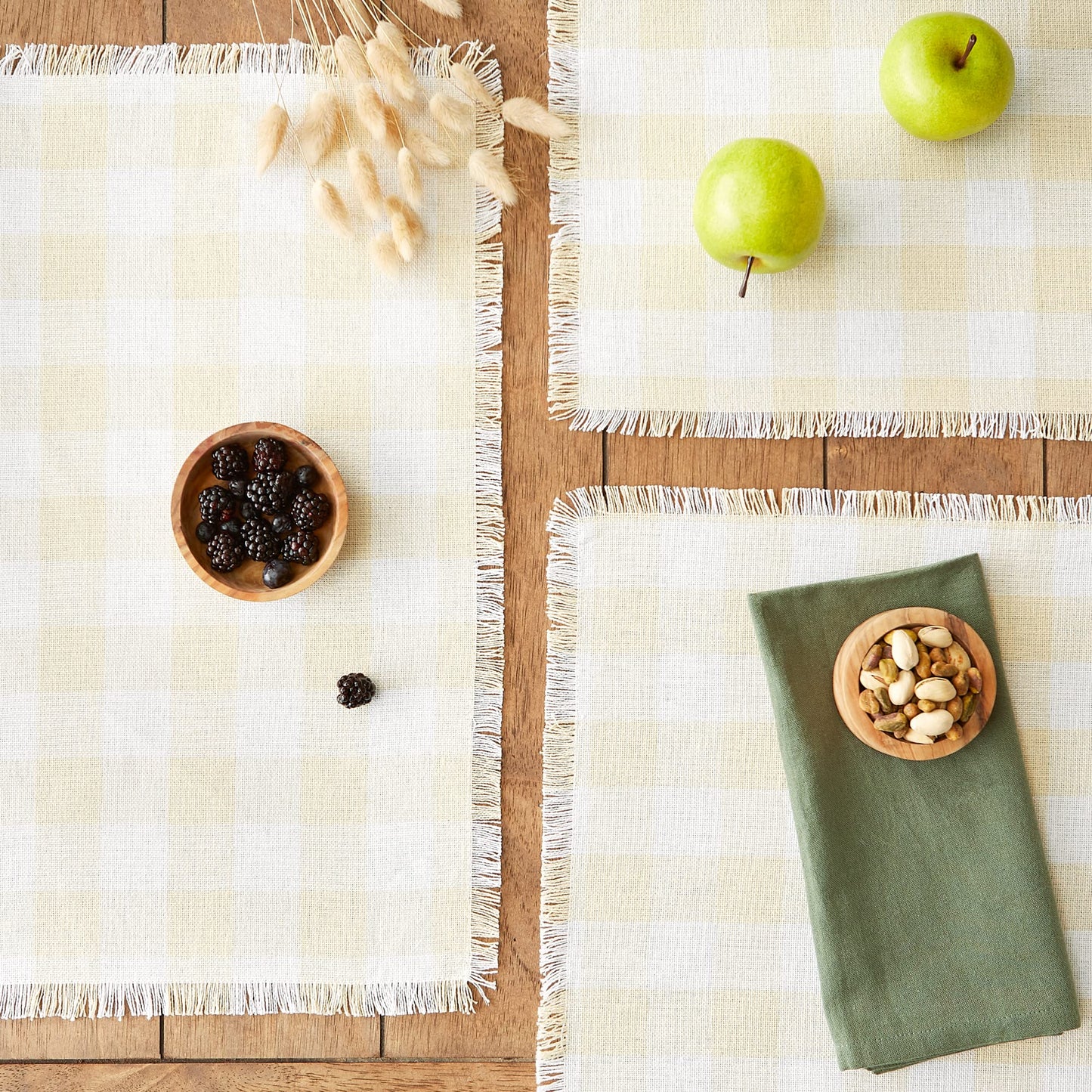 DII Heavyweight Fringed Check Tabletop Collection, Placemat Set, 13x19, Natural, 6 Count