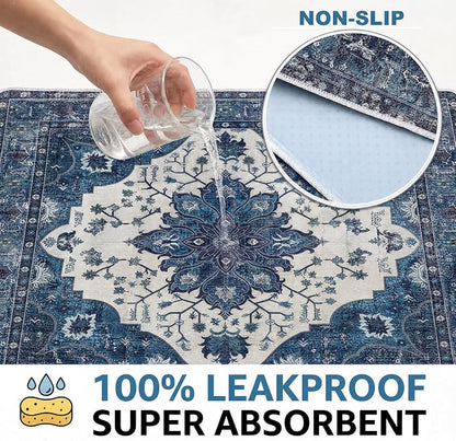 Washable Pee Pads for Dogs,Great Urine Absorbent Reusable Puppy Training Pads,Waterproof,Leak-Proof & Non-Slip Potty Pads for Whelping,Crate,Playpen,Bed.(Dark Navy Floral,24"x36")
