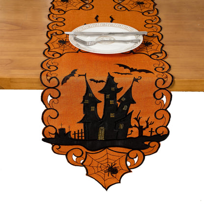 AMARED Halloween Table Runner, Embroidered Spooky Bats Spider Dresser Scarf for Fall Holiday Decoration 13 X 69 Inch