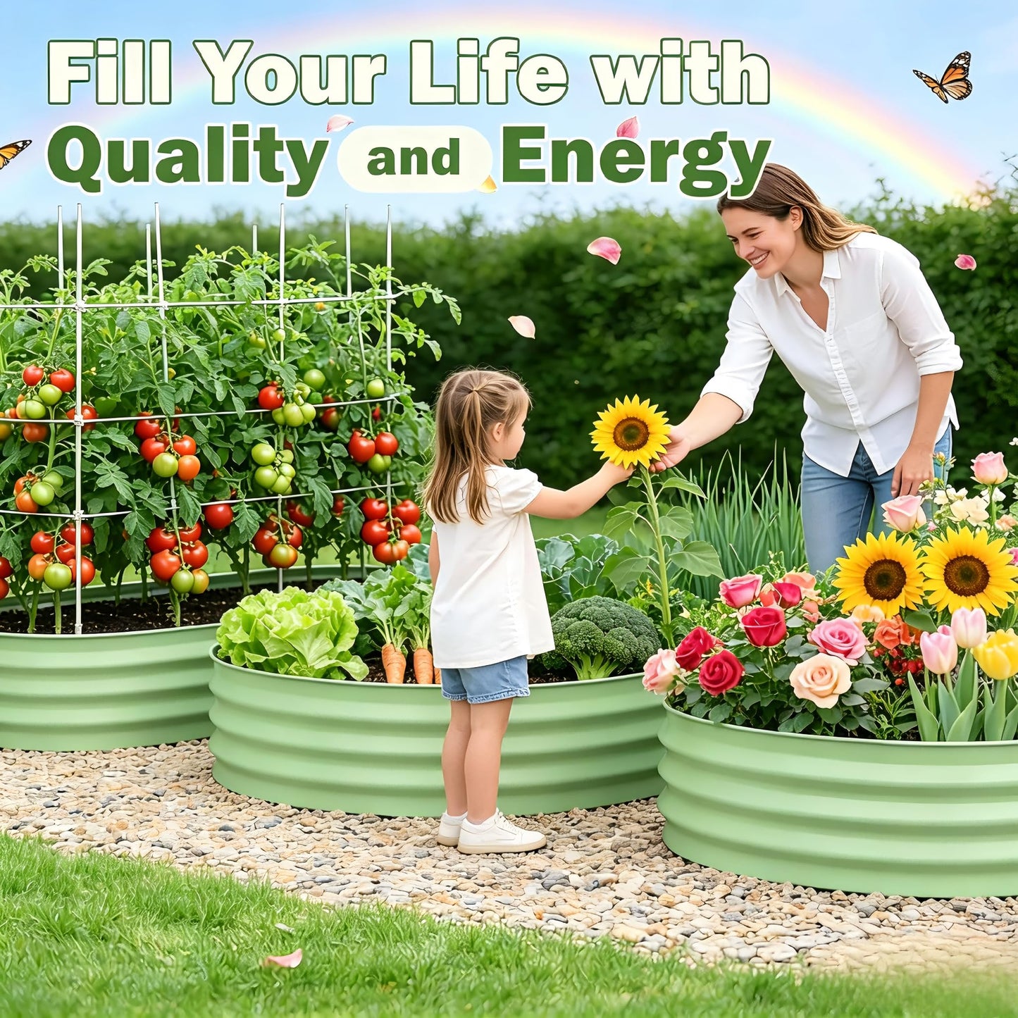 Bloyapix Galvanized Raised Garden Bed Outdoor, 1 Pcs 6x3x1ft Oval Metal Planter Box for Planting Plants Vegetables, Silver (Green-4x2x1ft-2Pcs)