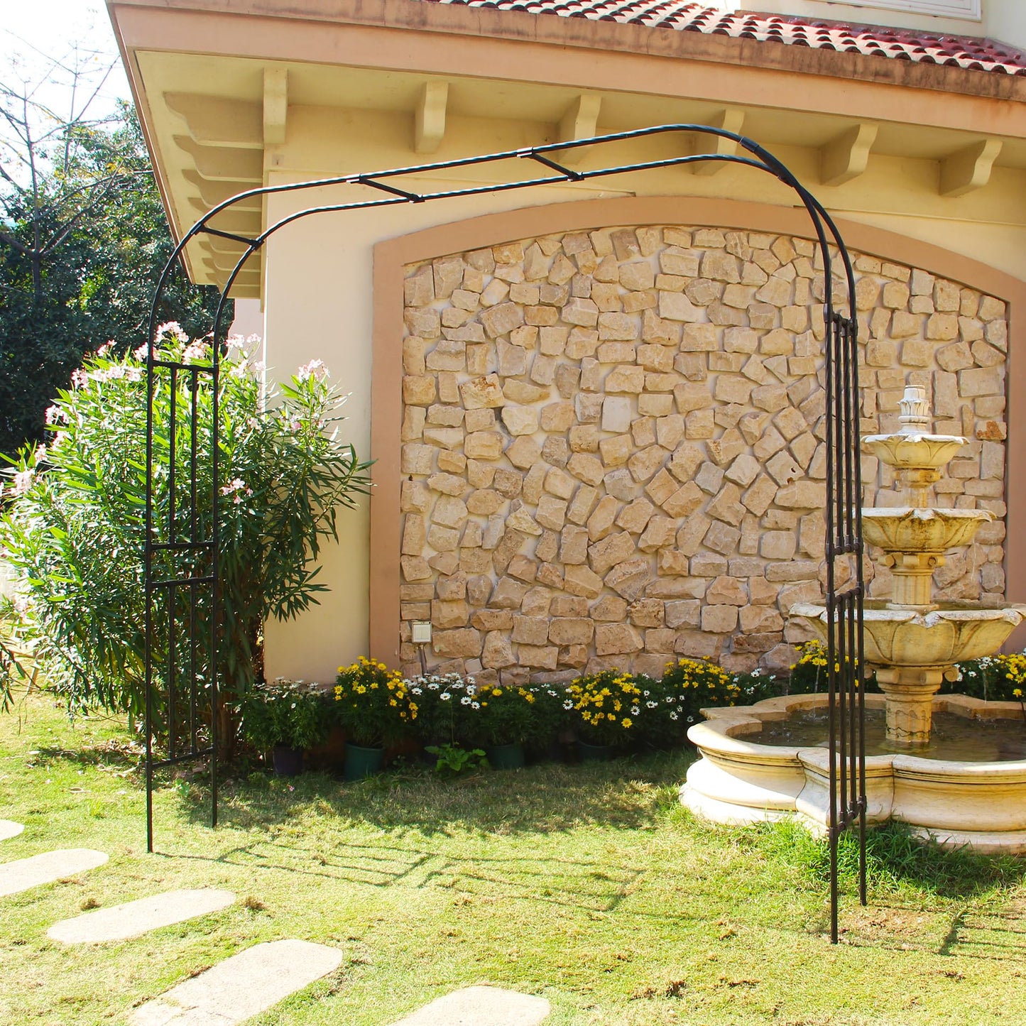 SCENDOR Arch for Climbing Vines Garden Arbor 94.5" H x 98.4" W Lightweight Metal+PE Coated Archway Trellis Flower Frame Plants Vine Frame Rose Support Outdoor Easy to Assemble, Black
