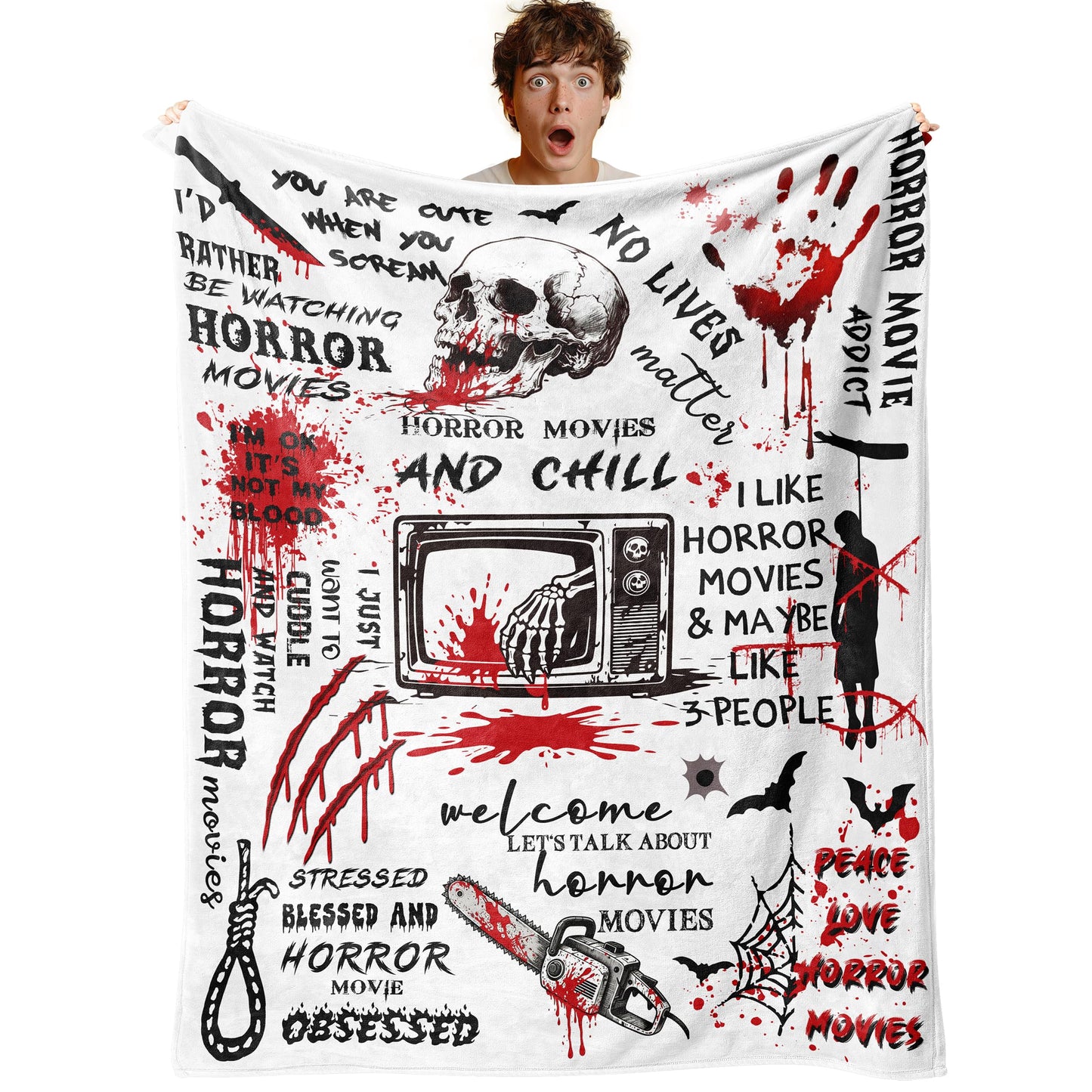 Loxezom Horror Movie Gifts Blanket 60" X 50", Halloween Christmas Birthday Gifts for Horror Movie Lovers, Scary Blanket/Merch/Birthday Party Decorations, Scary Movie Blanket