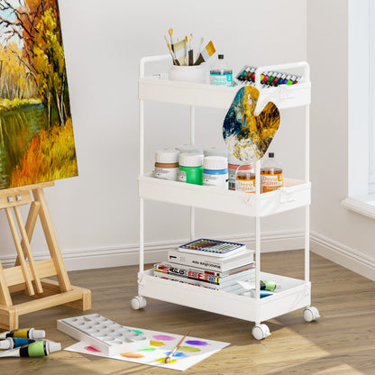 Ronlap 3 Tier Slim Rolling Storage Cart with Wheels Plastic Utility Cart Organizer for Snack Craft Art Postpartum Baby Diaper Nail Makeup in Bathroom Laundry Room Kitchen Bedside Narrow Space, White