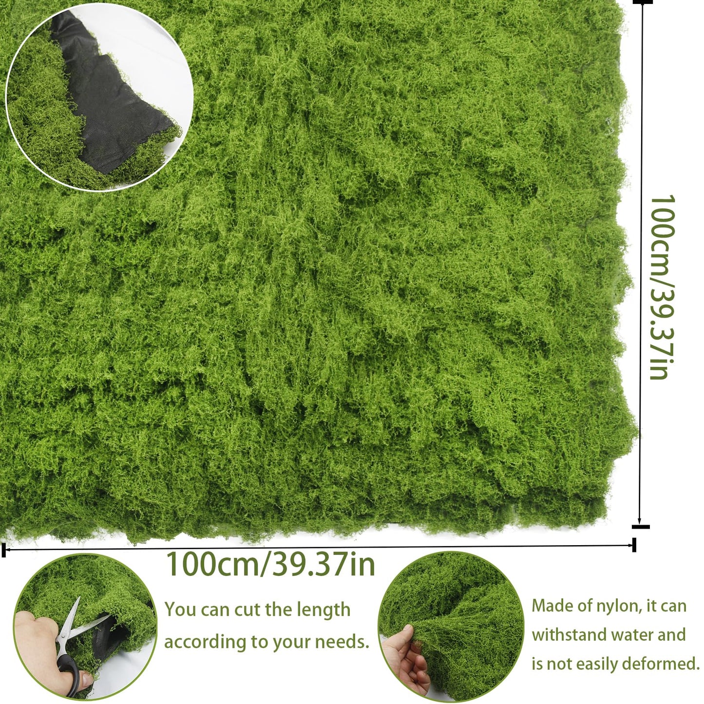 FAICOIA Fake Moss for Crafts 39" x 39" Faux Moss Mat for Plants Indoor Green Artificial Moss Rug for Decorating Planters Crafts DIY Table Centerpieces Fairy Garden Floral Wedding 100 x 100cm