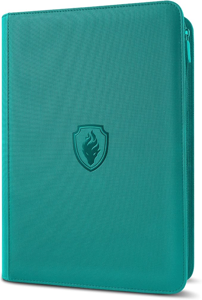 Premium Zip Card Binder, Fabmaker 9 Pocket Trading Card Binder, PU Cover Zipper Card Collection Album, Sturdy 360 Side-Loading Card Folder Holder for Game & Sports Cards, Turquoise
