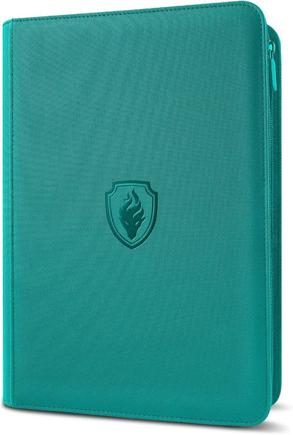 Premium Zip Card Binder, Fabmaker 9 Pocket Trading Card Binder, PU Cover Zipper Card Collection Album, Sturdy 360 Side-Loading Card Folder Holder for Game & Sports Cards, Turquoise