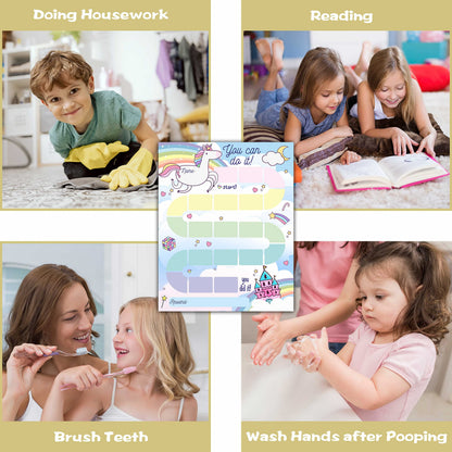 10 Unicorn Reward Chart with 216 Round Stickers, Incentive Behavior Chart for Kids at Home Classroom, Kids Routine Daily Chore Sticker Chart-A01