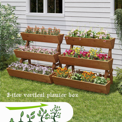Dawnyard 3-Tiers Wooden Raised Garden Bed Tiered Planter Box Flower Pots Vertical Garden Planter Wood Plant Stand for Vegetables Flowers Herbs for Patio, Balcony, Freestanding (Brown L)